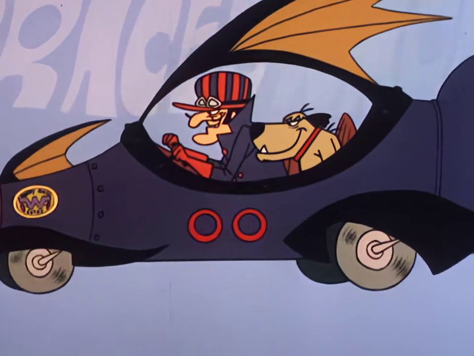 Image of Dick Dastardly & Mutley Riding in The Mean Machine, from The Wack Races cartoon.
