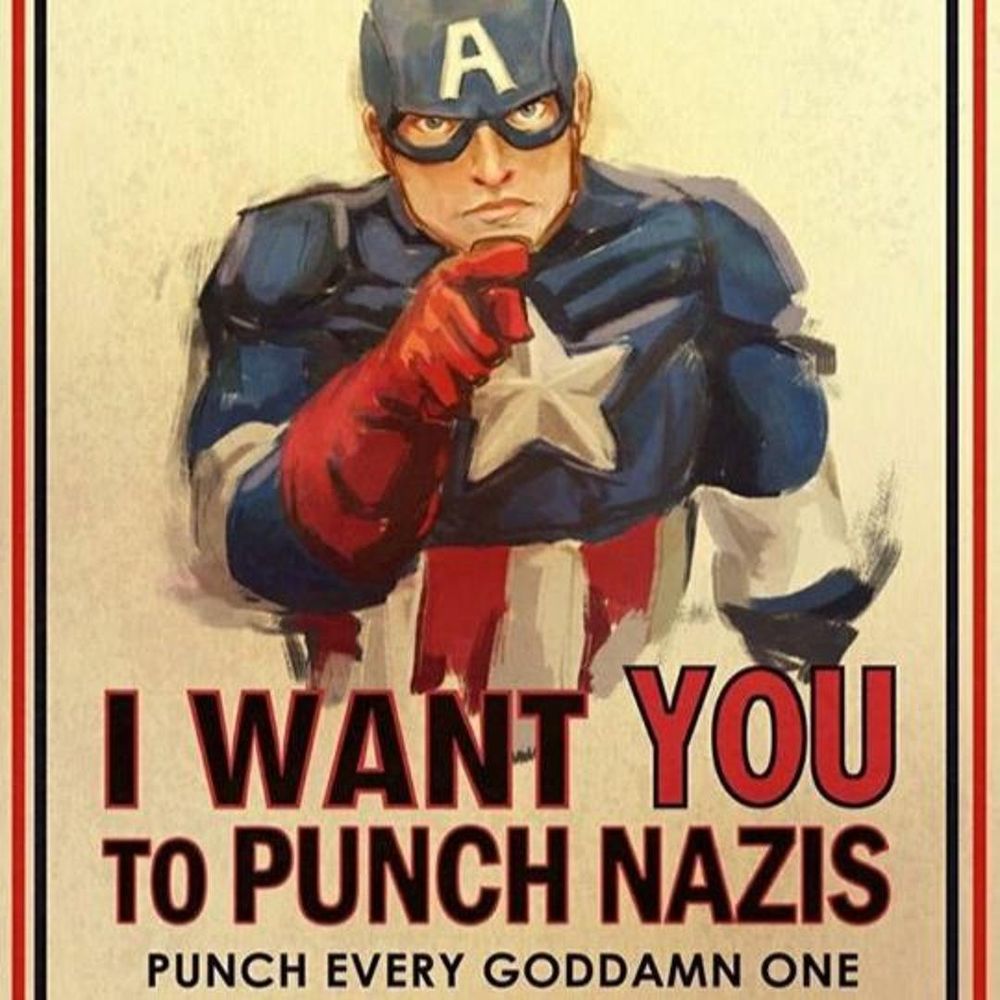 Image of the comic book superhero, Captain America, pointing to the viewer and saying, 
