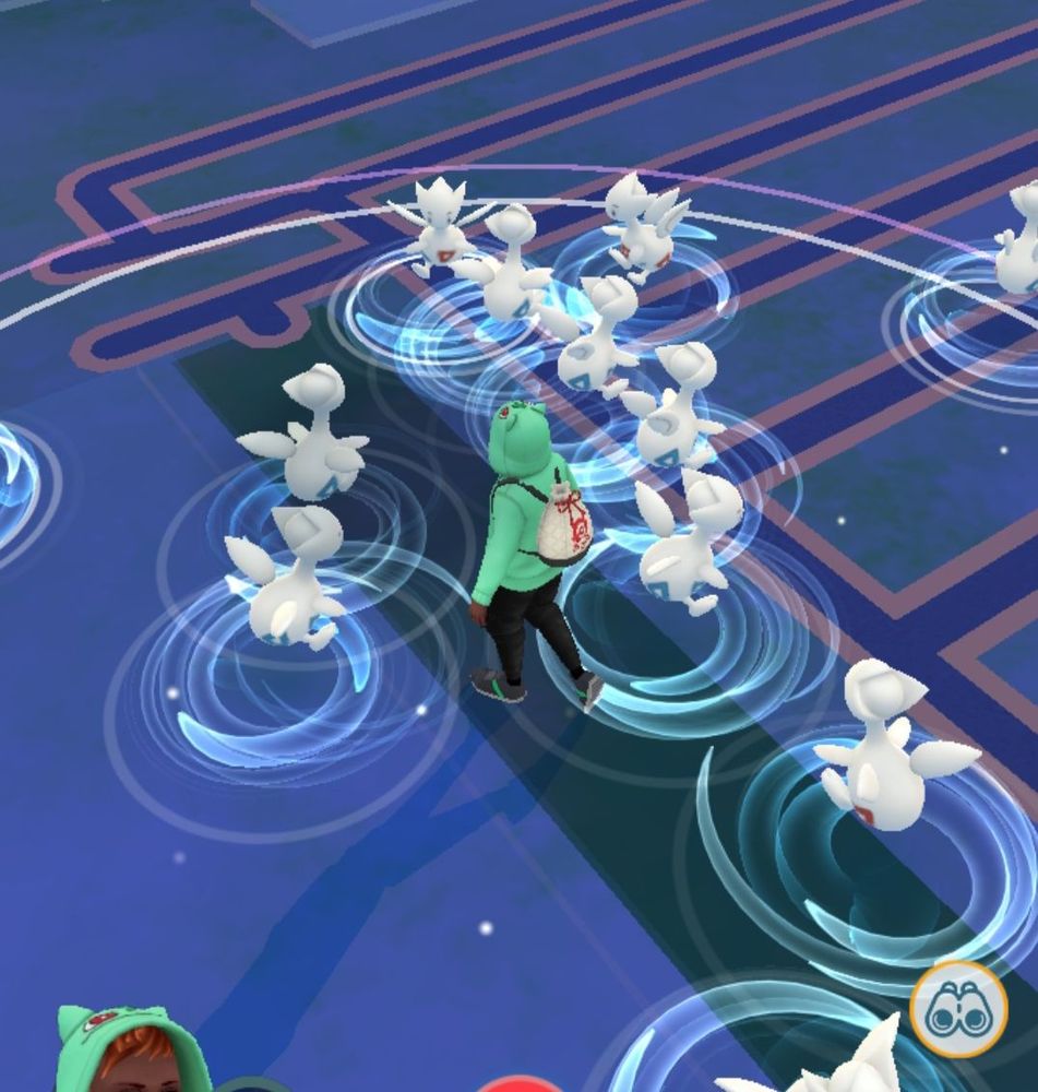 Capture d'écran du jeu Pokémon GO montrant notamment la présence de beaucoup de Togetic sur la map.