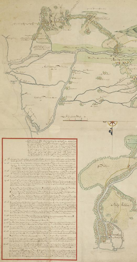 Detail uit een kaart met een militaire tocht van Soerabaja naar Pasuruan onder leiding van commandant Govert Cnoll, 1706.