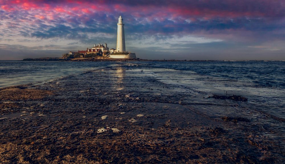 Blue hour at the causeway to St. Marys Lighthouse in the UK