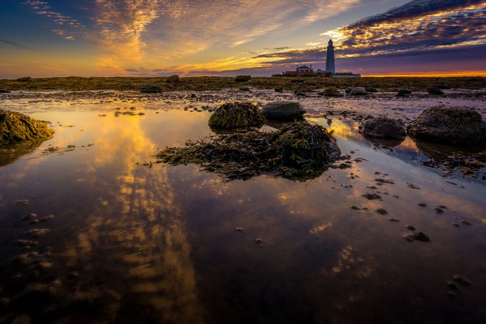 Pre-dawn at St. Marys Lighthouse at Whitley Bay in the UK.