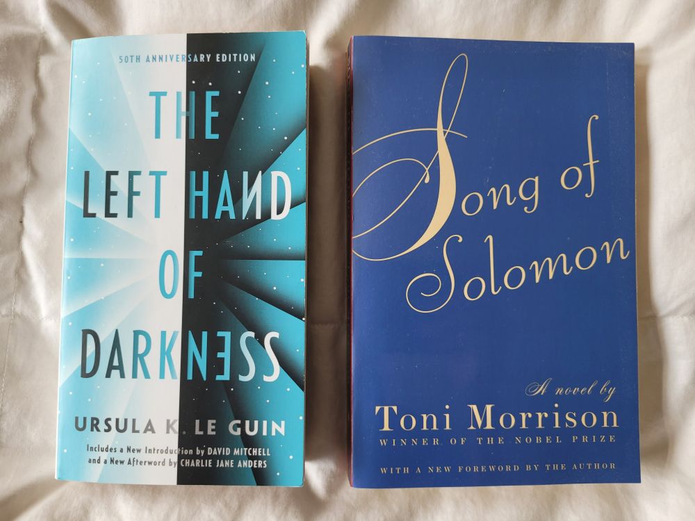 Photo of the books mentioned in post side by side on a white bed comforter. 