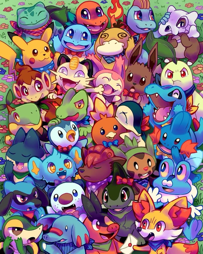 A piece of art depicting every possible starter choice from the pokemon mystery dungeon series