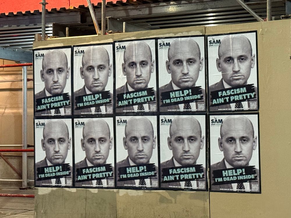 A bunch political posters making fun of Stephen Miller