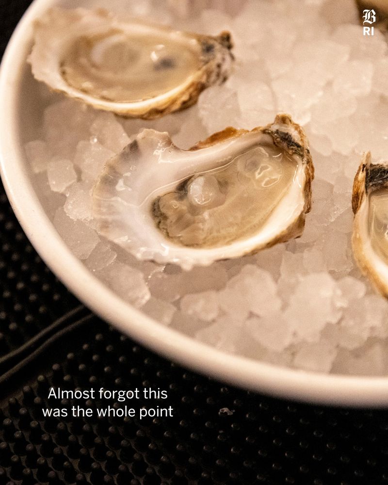 2: This is a photo of oysters on the raw bar menu at the Gift Horse in Providence, RI, on Friday, Jan. 24, 2025. The text on this slide reads: Almost forgot this was the whole point.