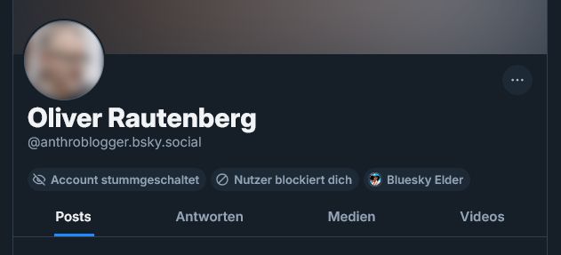 Screenshot des Bluesky-Profils von (at)anthroblogger auf dem zu erkennen ist das er mich geblockt hat