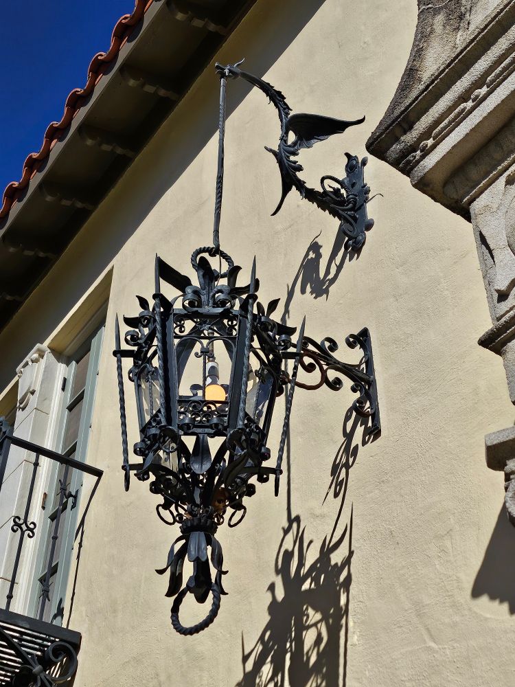 Metal dragon hanging lamp outdoors