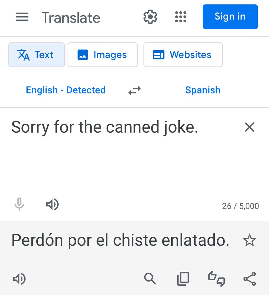 Google translates canned joke as chiate enlatado