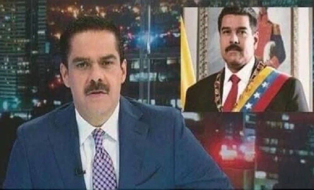 A screenshot of Mexican TV anchor Javier Alatorre reporting on Nicolás Maduro, who bears a strong resemblance to him