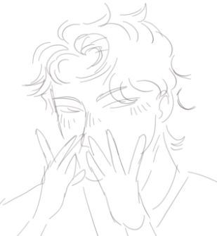 A doodle of a man covering his face with his hands and looking off the the side.