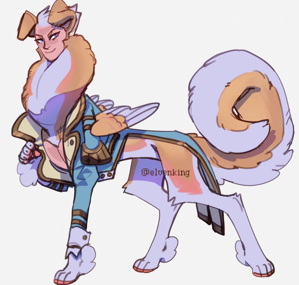 puffy pubby fountain type erezu sphinx wearing a little tailed jacket