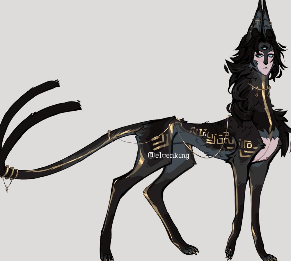 erezu custom, lamassu, sphinx, golden markings, humanoid hybrid chest and face