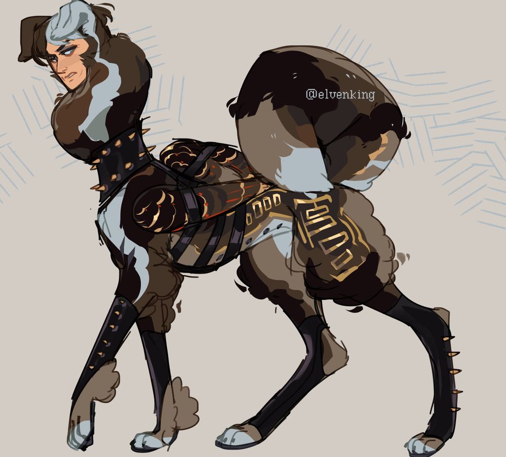 fluffly pubby calix the erezu (sphinx / lamassu) but he's wearing fkn bondage gear?? he's also inspired by heinrix bite me