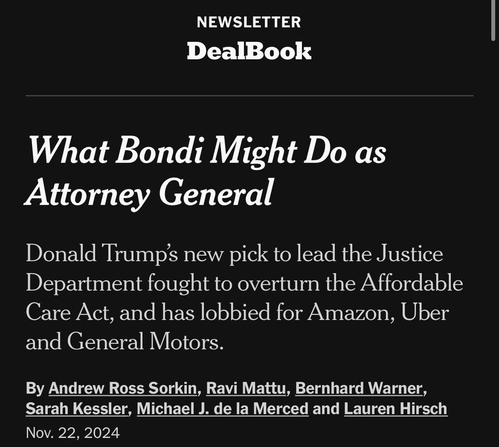 NYTimes headline: What Bondi Might Do as Attorney General