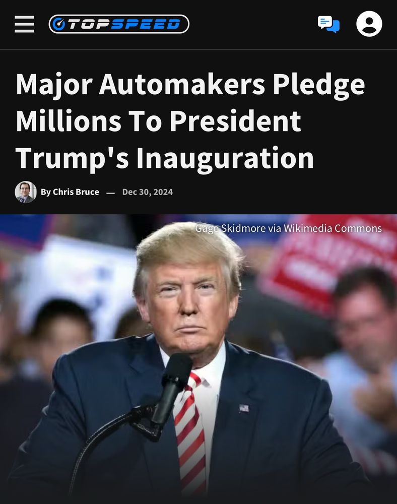 Headline: major automakers pledge millions to President Trump’s inauguration 