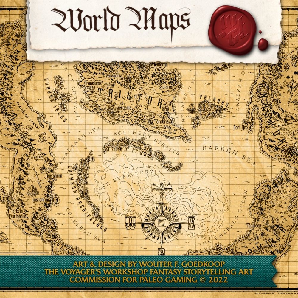 A sample of the Map of Draconia, a setting by Paleo Gaming.