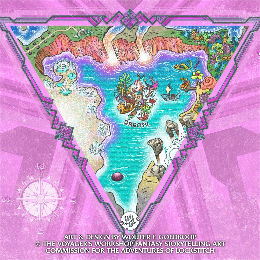 The latest map of the series: Prismeridian, marked with vibrant prismatic waters and an ever-shifting man made floating archipelago.