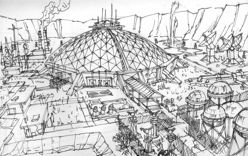 Black and white concept art of Big MT