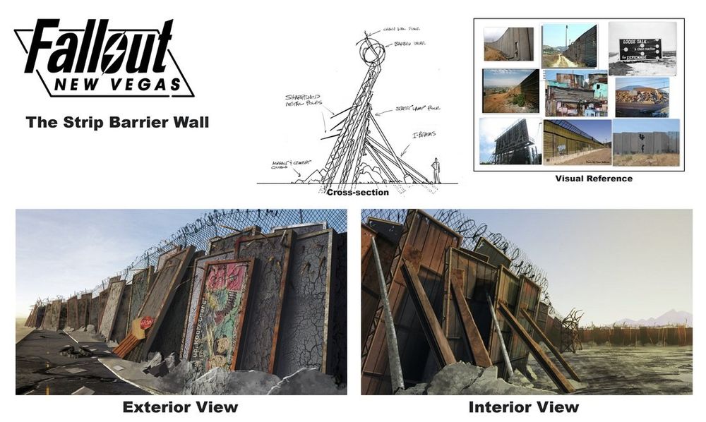 Concept art of the details on the wall of the strip 