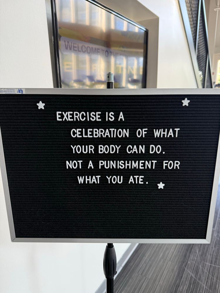 A photo of a customizable sign at the gym. It reads 