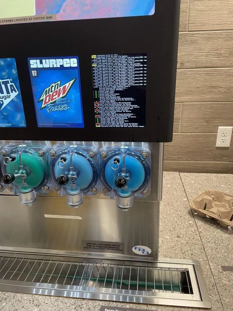 slurpee display that is showing a linux boot error