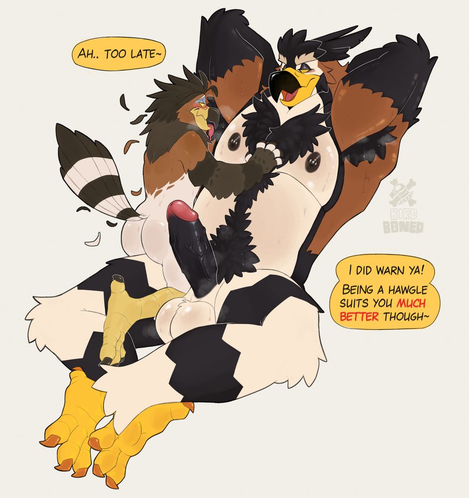 The lion is transformed into an ornate hawk-eagle, like Alyx. The newly transformed bird continues to worship Alyx's pits. "Ah.. too late~" Alyx teases. "I did warn ya! Being a hawgle suits you much better though~"