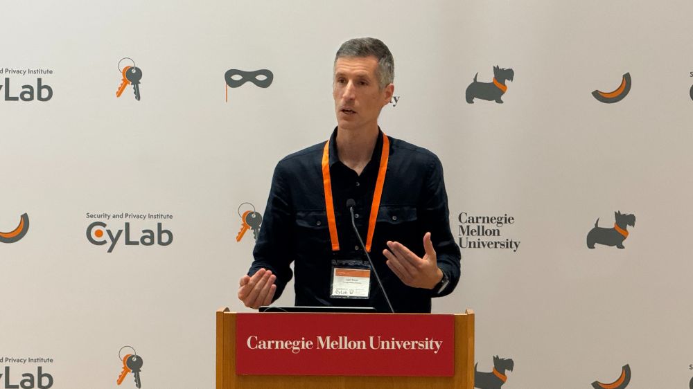 Photo of Lujo Bauer speaking at the CyLab Robotics Security and Privacy Workshop