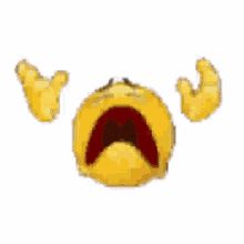 A gif of an emoji looking upwards, with a look that can only be described as despair, flaking away into nothingness - including the two disembodied hands stretched skyward