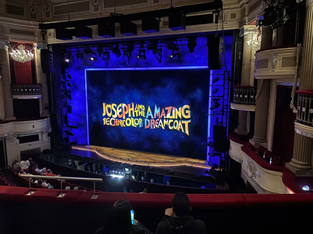 A view of the stage of the Birmingham Hippodrome with “Joseph and the amazing Technicolor Dreamcoat” projected on to it