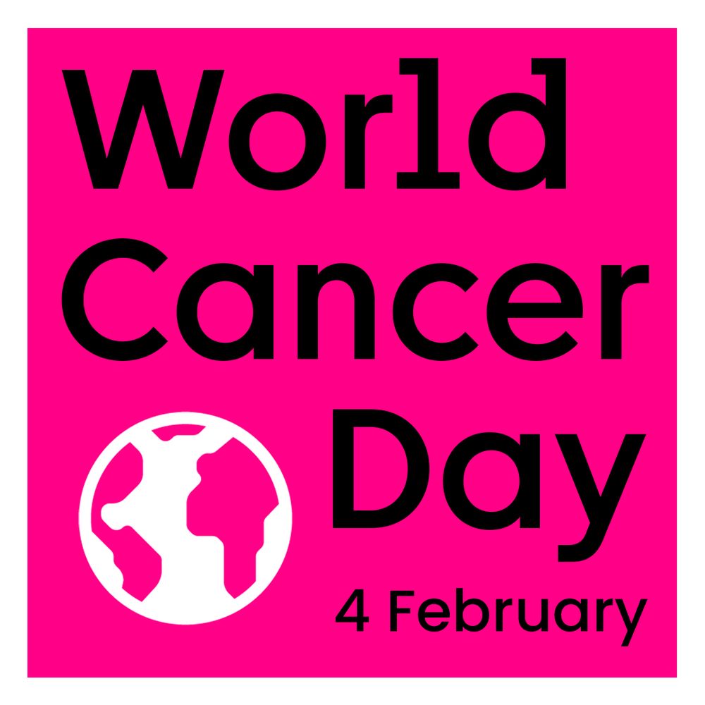 Pink square graphic with black text which reads, 'World Cancer Day - 4 February'