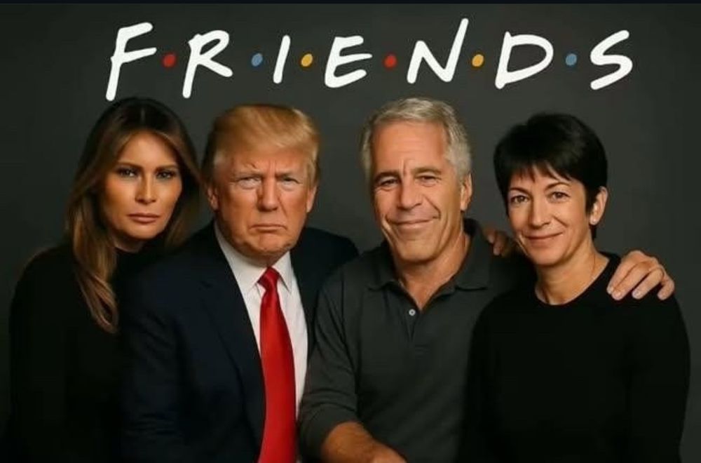 Friends tv logo and Donald, Melania, Epstein, Maxwell