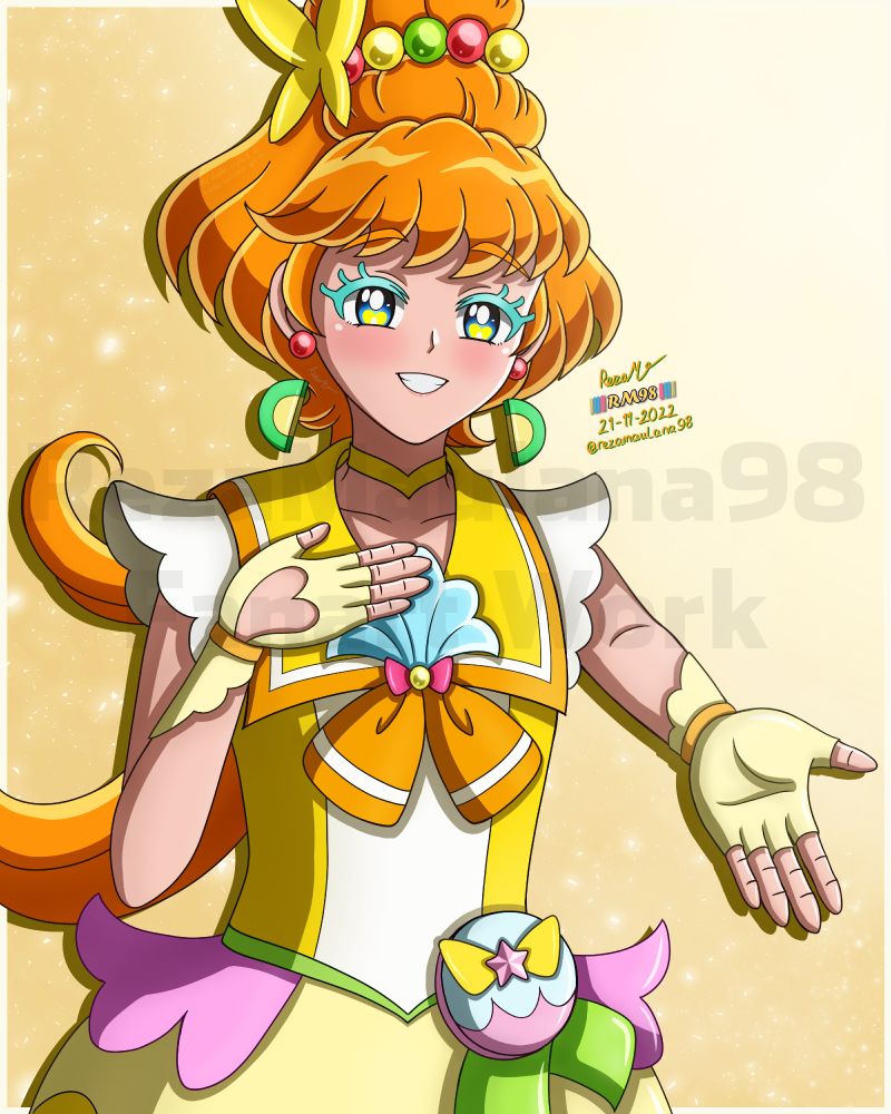 A fanart of Cure Papaya reaching her hand out