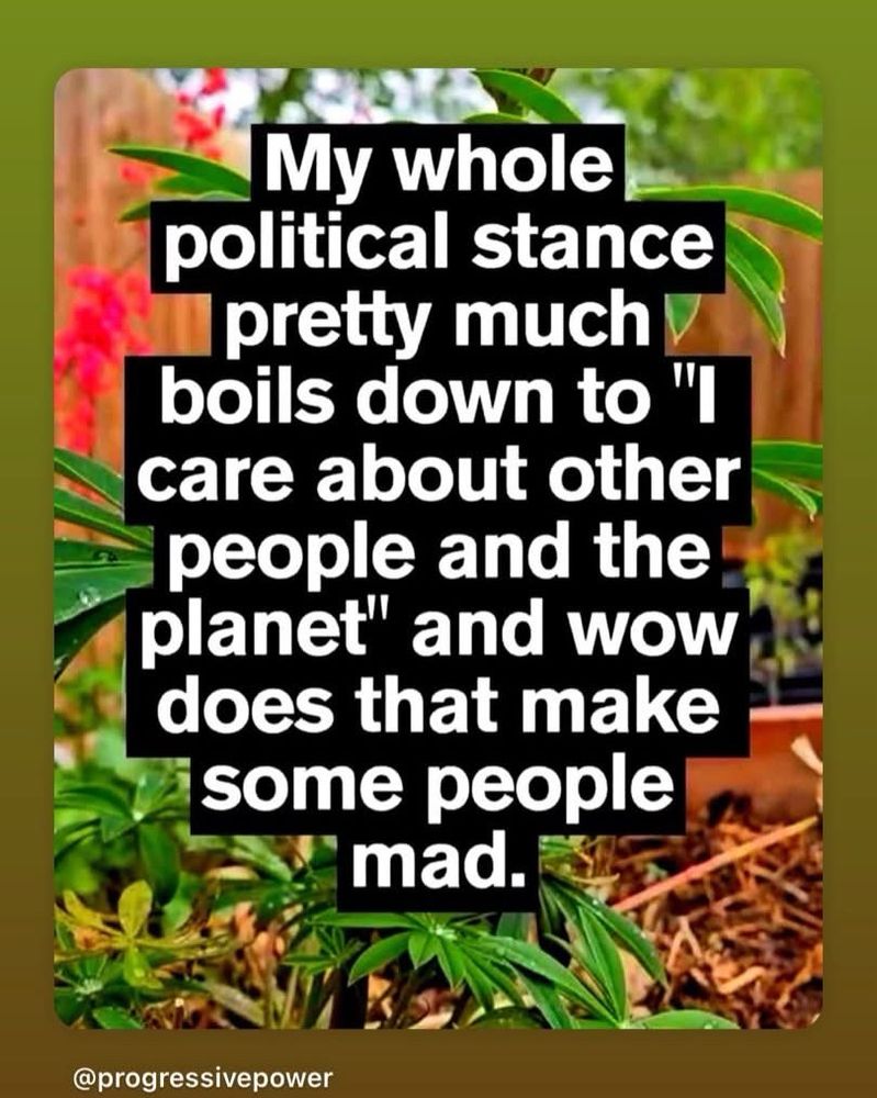 My whole political stance pretty much
boils down to "I care about other people and the planet" and wow does that make some people mad.