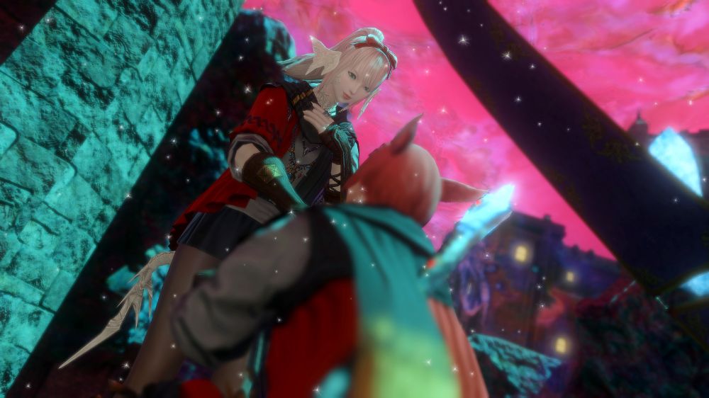 Another frame showing Arue holding her other hand to her heart