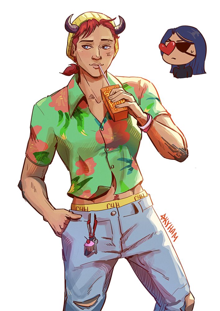 A drawing of Vi in one of the outfits of the Kpop Demon Hunters boy band.