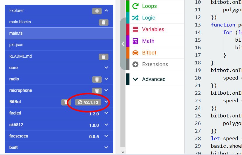 In the Javascript window, click on the Explorer tab on the left and scroll down to see the BitBot version. This image show 2.1.13. You can click on this to refresh the extension to the latest available.