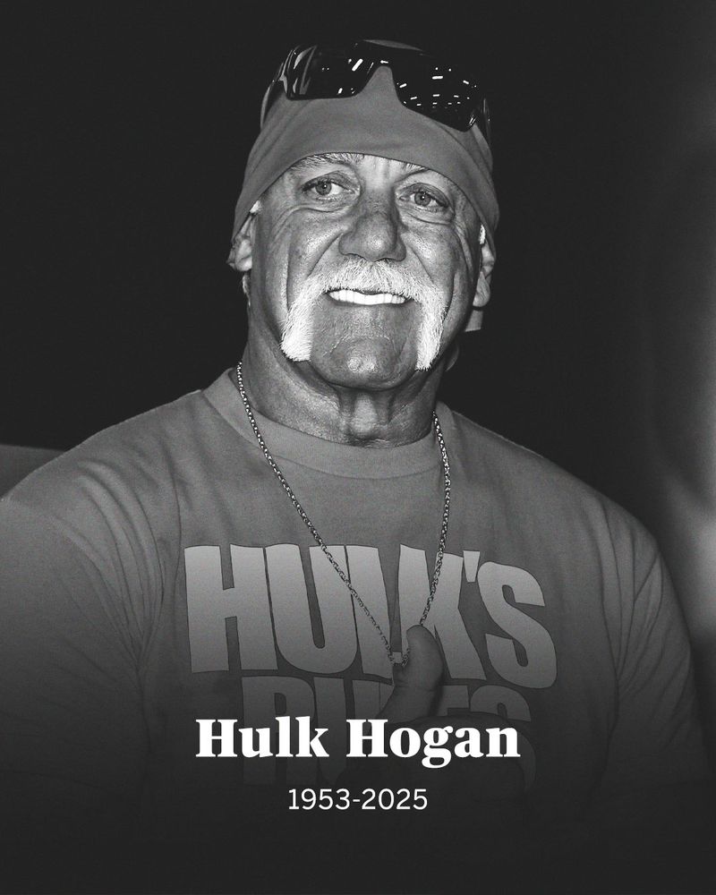 A graphic of Hulk Hogan who died Thursday at the age of 71.