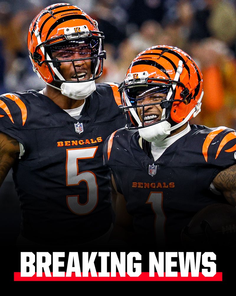 A breaking news graphic after Ja'Marr Chase and Tee Higgins agreed to contract extensions with the Bengals, they told Fox Sports.