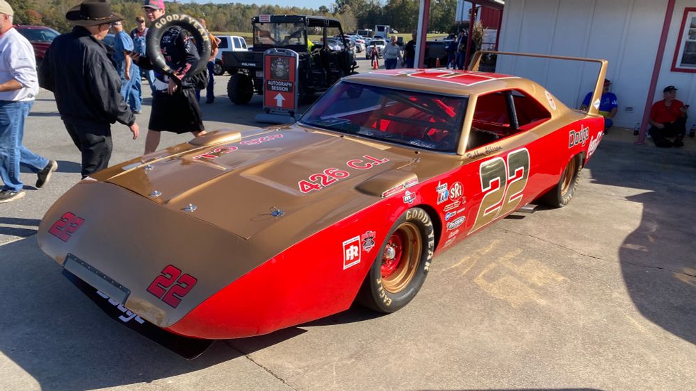 A red and gold #22 Bobby Allison Dodge, complete with long pointed nose and giant wing!