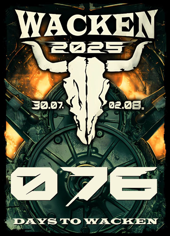 Das Logo des Wacken Open Air 2025, darunter in großer Schrift "76 days to Wacken."