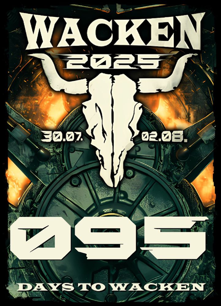 Das Logo des Wacken Open Air 2025, darunter in großer Schrift "95 days to Wacken."
