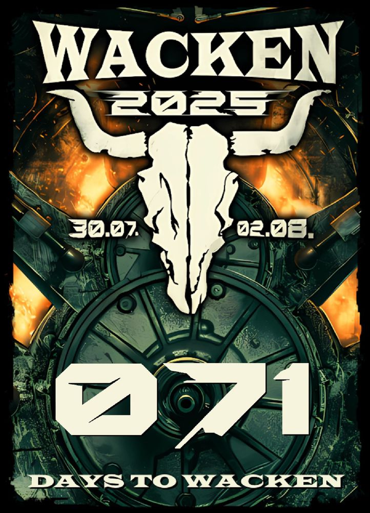 Das Logo des Wacken Open Air 2025, darunter in großer Schrift "71 days to Wacken."