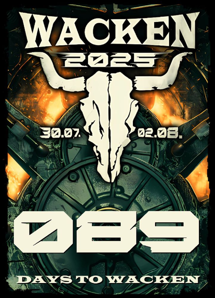 Das Logo des Wacken Open Air 2025, darunter in großer Schrift "89 days to Wacken."