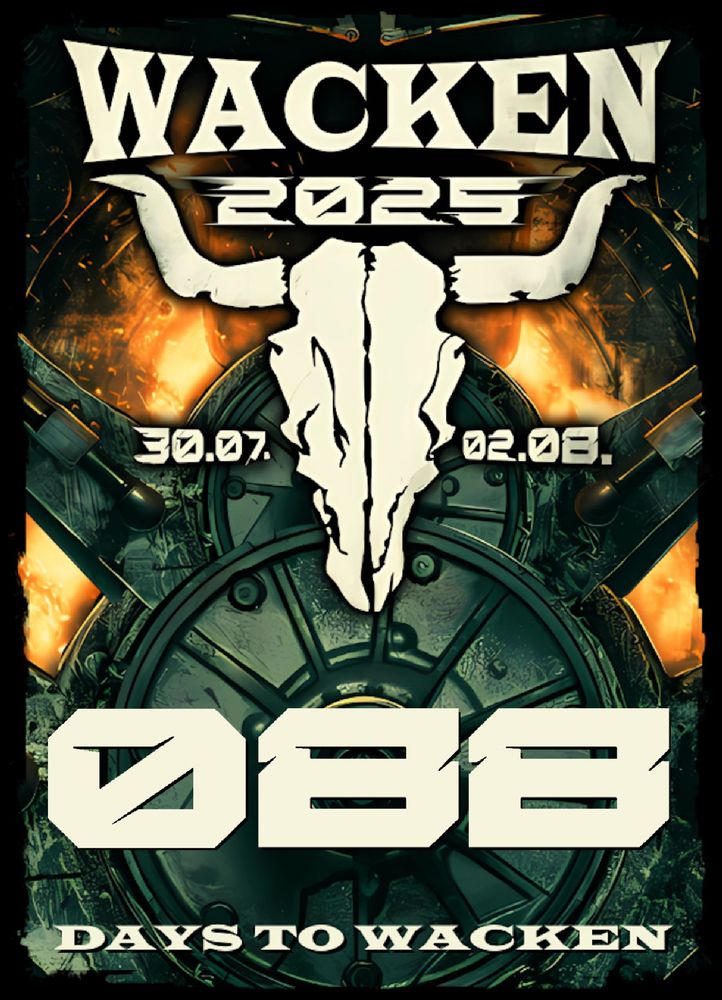 
Das Logo des Wacken Open Air 2025, darunter in großer Schrift "88 days to Wacken."