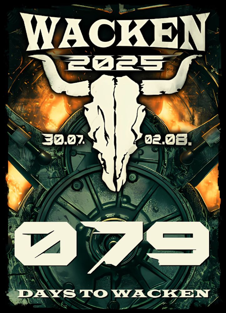 Das Logo des Wacken Open Air 2025, darunter in großer Schrift "79 days to Wacken."