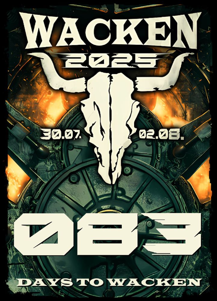 Das Logo des Wacken Open Air 2025, darunter in großer Schrift "83 days to Wacken."