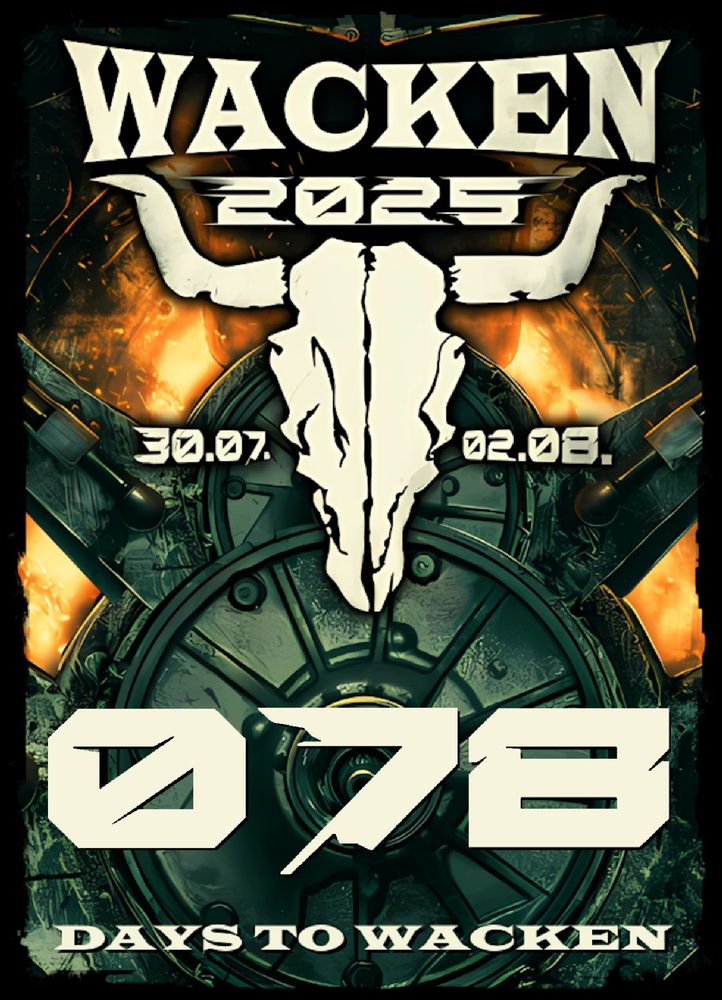 Das Logo des Wacken Open Air 2025, darunter in großer Schrift "78 days to Wacken."