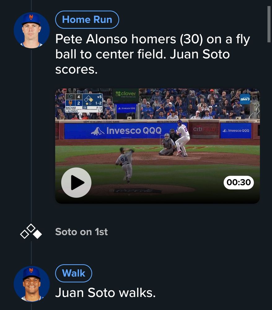 Juan Soto walks. Pete Alonso homers. Juan Soto scores.