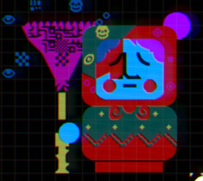 2: textmode art of a russian nesting doll grandma in a strange surreal blue skin with purple and green highlights